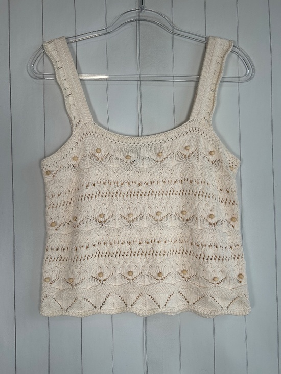La Ligne Tops - La Ligne size S Jane crochet tank top beaded sleeveless cotton beige boho